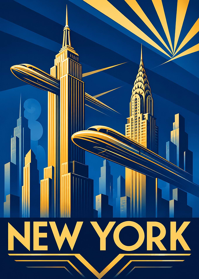 Retro Futuristic New York Travel Poster