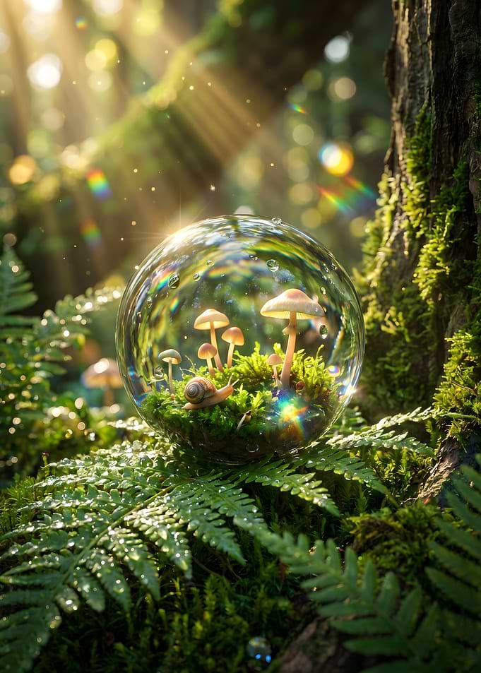 Enchanted Forest Snail in Glass Sphere