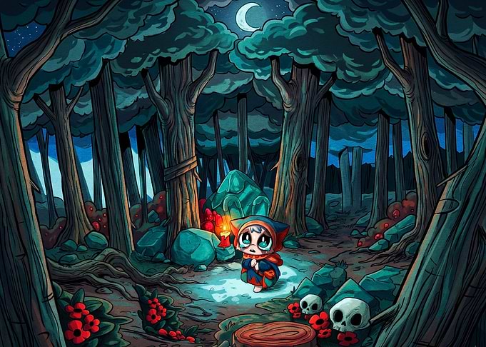 Crying Child in Dark Enchanted Forest