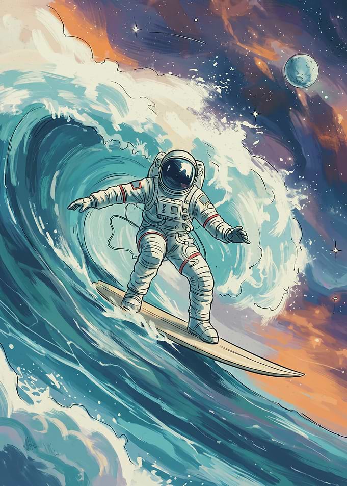 Astronaut Surfing a Cosmic Wave