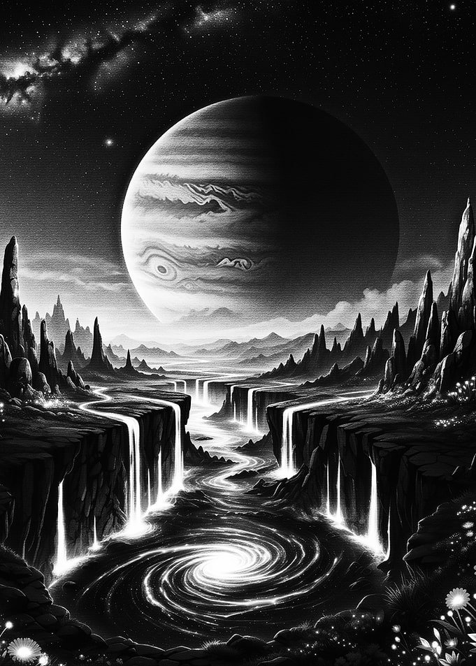 Surreal Alien Landscape with Giant Planet