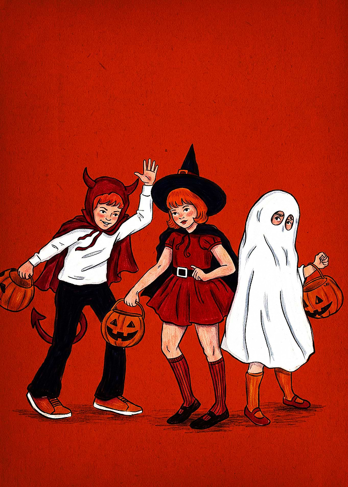 Children Trick or Treating Illustration