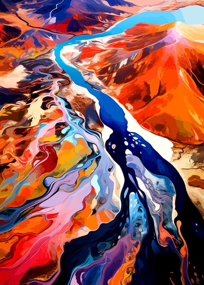 Vibrant Abstract Aerial River Landscape