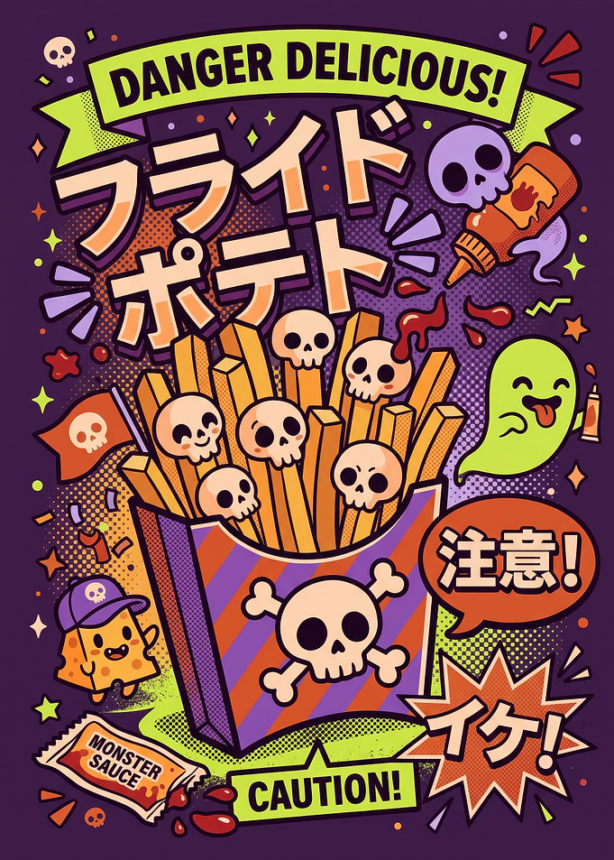 Danger Delicious Skull French Fries Poster