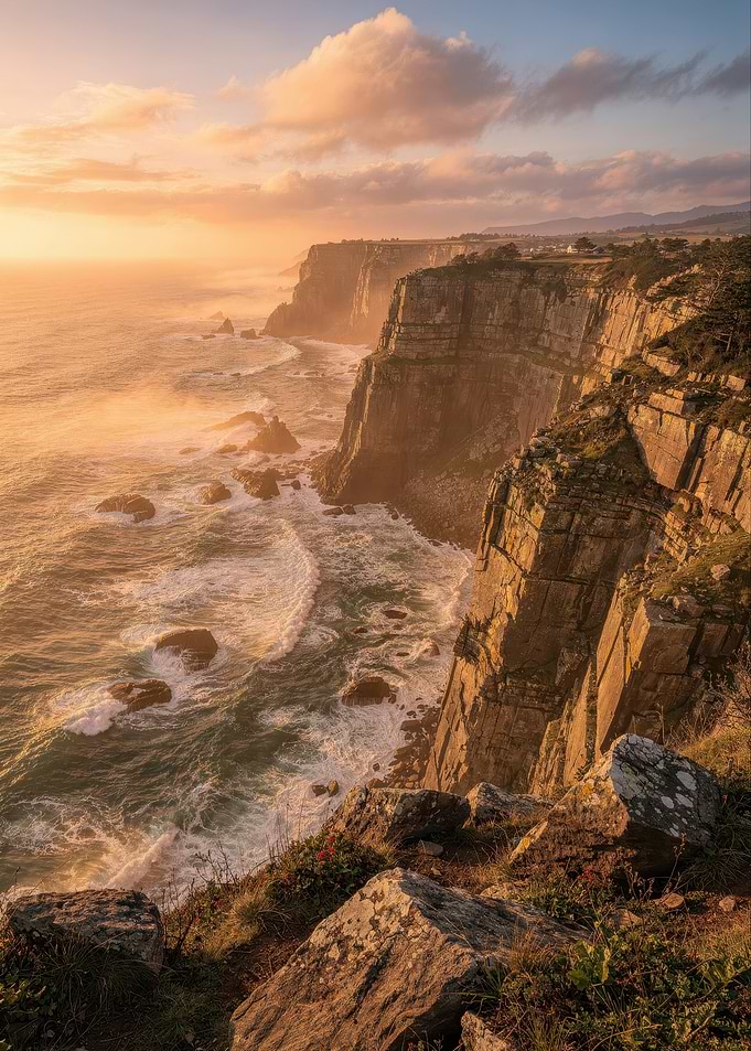 Golden Sunset Over Coastal Cliffs