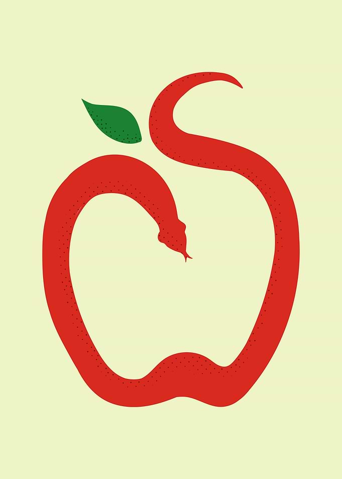 Minimalist Snake Apple Illustration