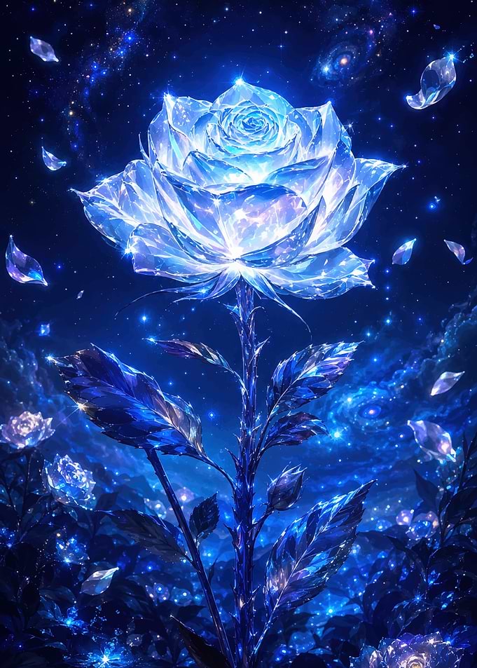 Glowing Crystal Rose in Space