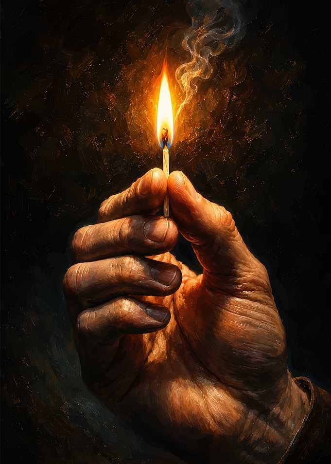 Hand Holding a Lit Match