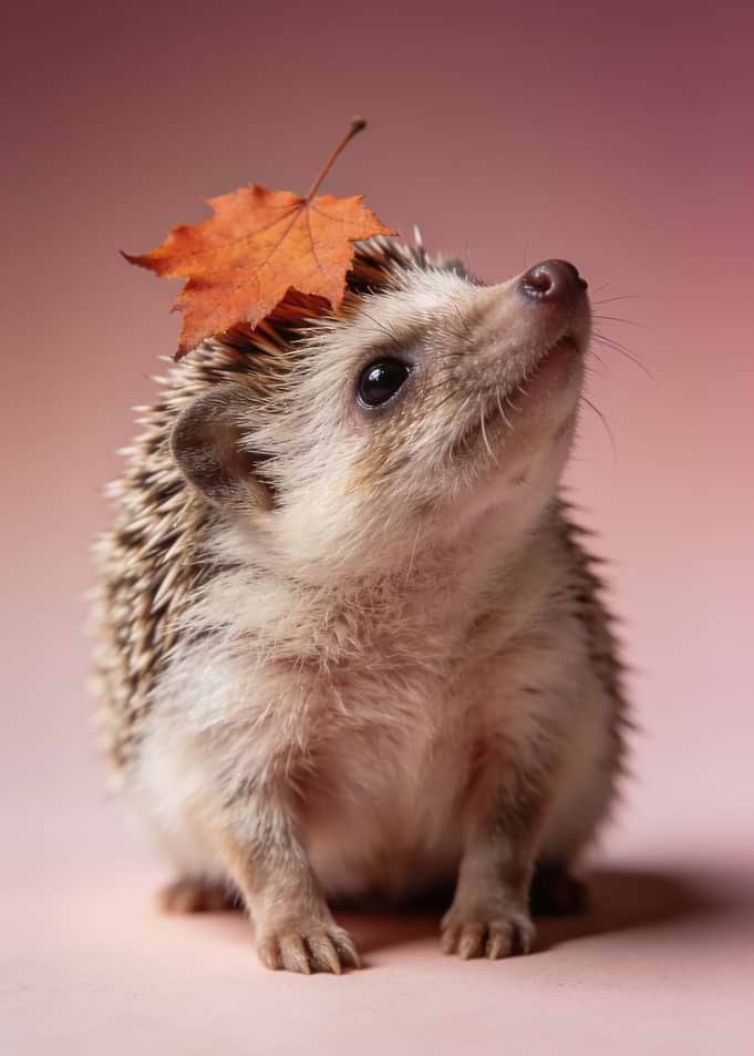 Cute Hedgehog with Autumn Leaf