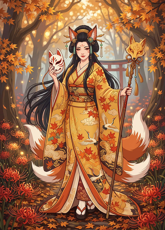 Kitsune Spirit in Autumn Forest