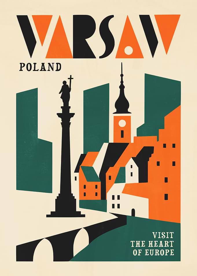 Warsaw Poland Vintage Travel Poster