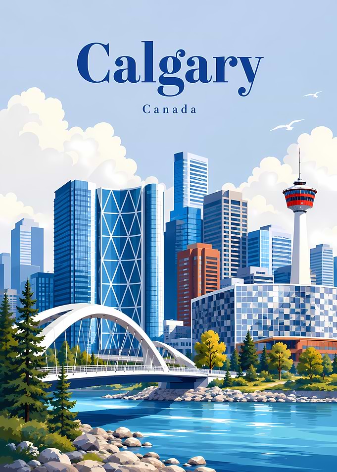 Calgary Canada Skyline Travel Poster