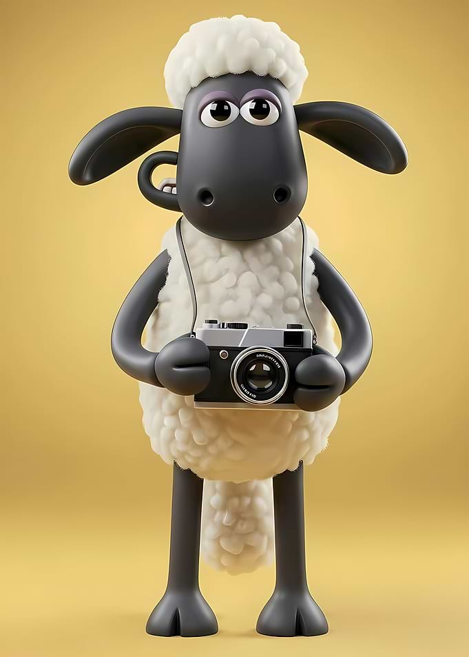 Shaun the Sheep Holding a Camera