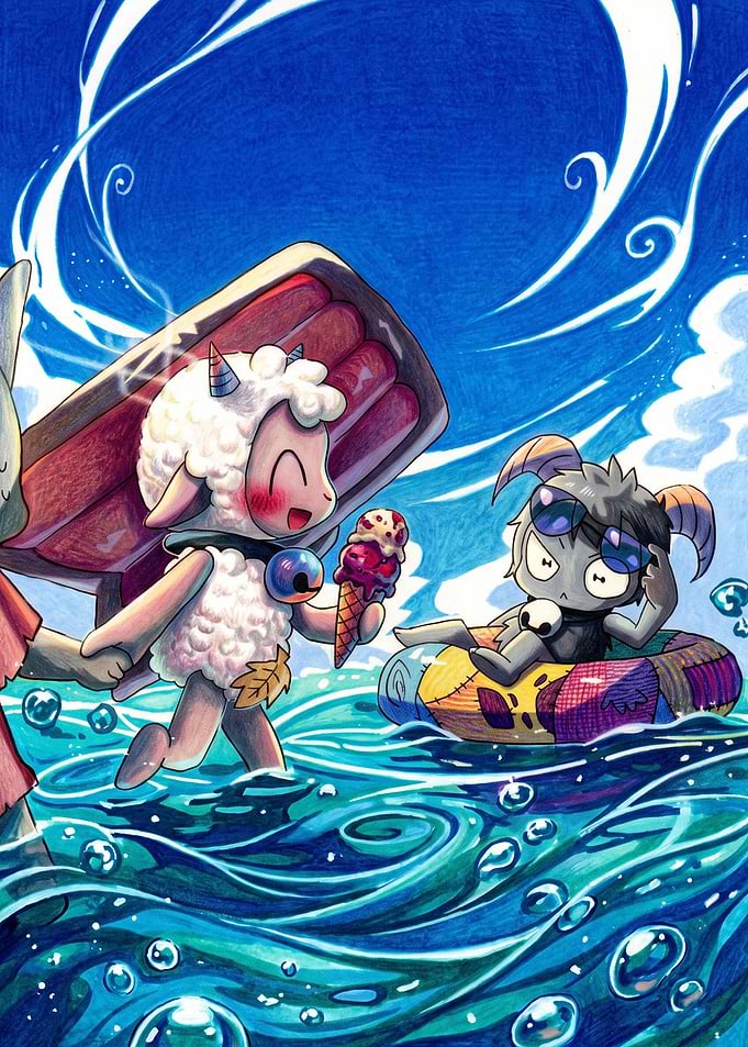 Cute Chibi Characters Enjoying Summer Water
