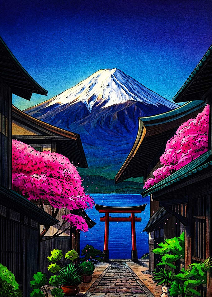 Mount Fuji and Torii Gate View
