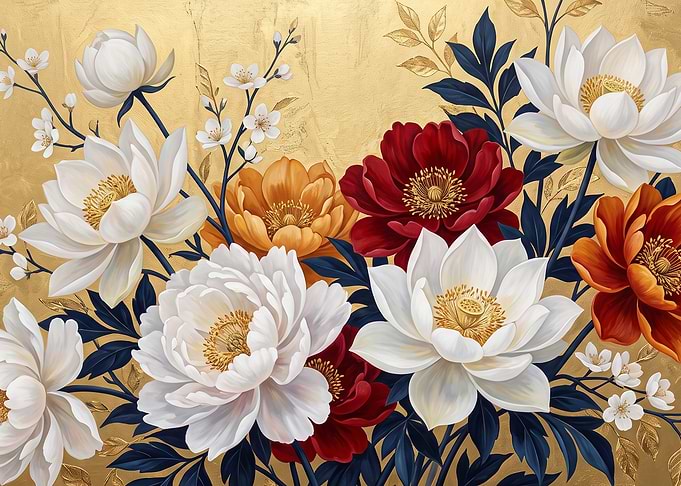 Elegant Peony Floral Gold Background