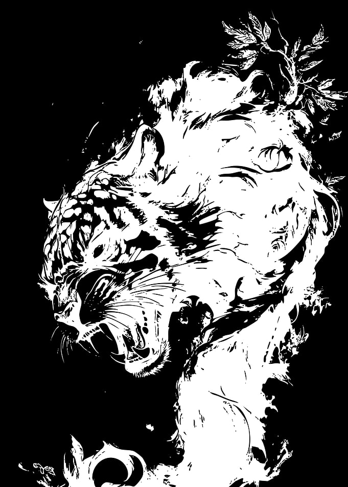 Roaring Tiger Ink Style Illustration