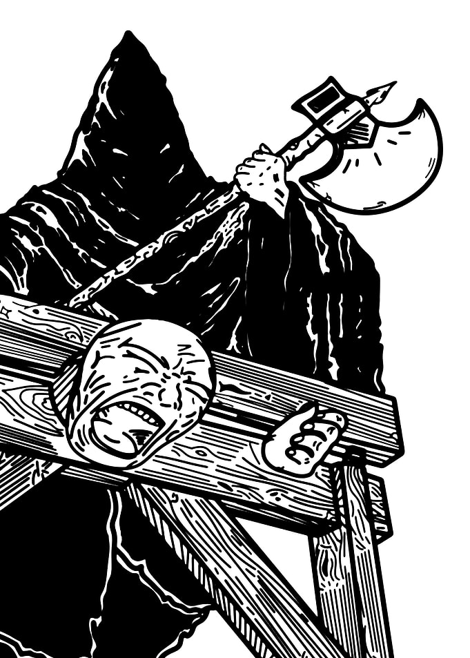 Executioner with Prisoner in Stocks