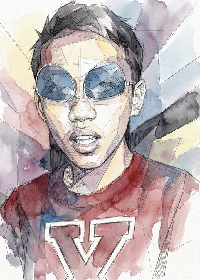Stylized Watercolor Portrait of Young Man (Bagong)