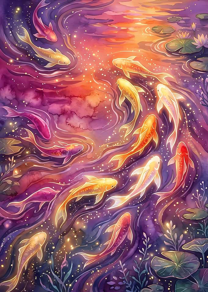 Glowing Koi Fish in Magical Pond