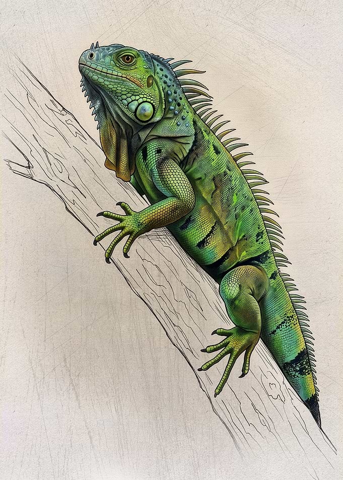Detailed Green Iguana Illustration