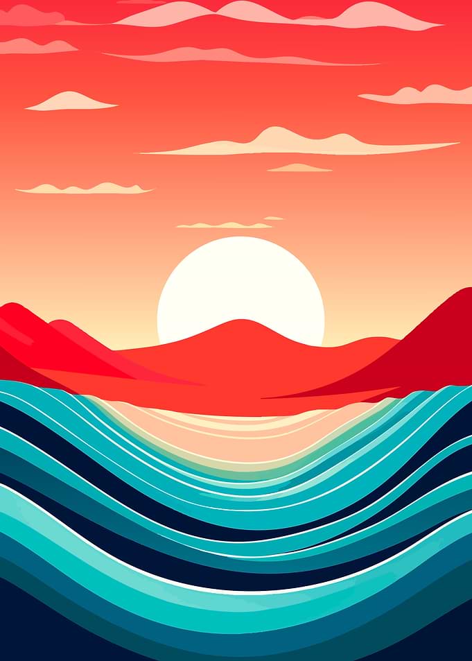 Minimalist Sunset Over Ocean Waves