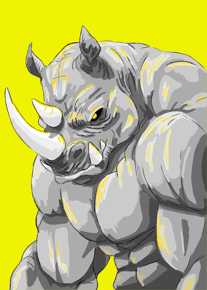 Muscular Anthropomorphic Rhino Illustration