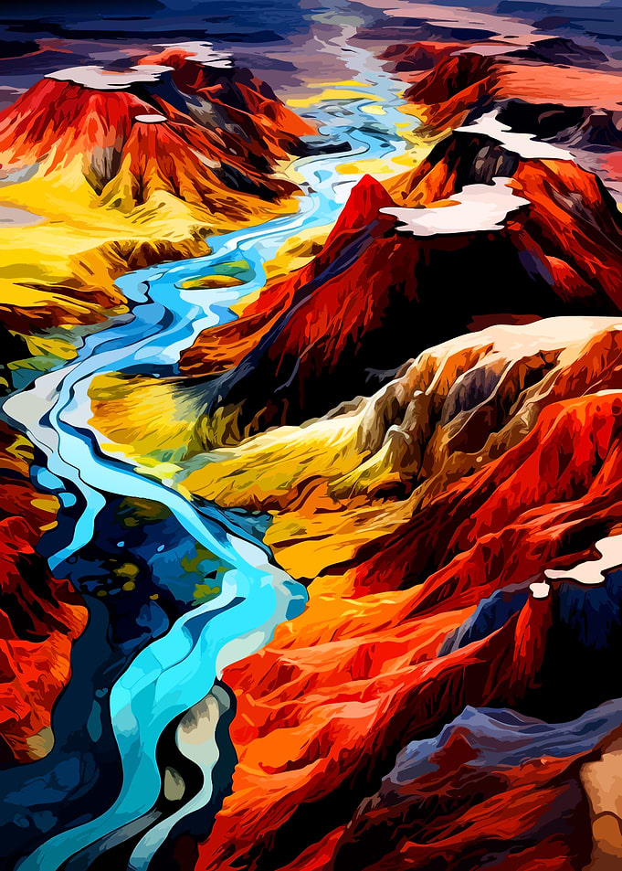 Vibrant Abstract Mountain River Landscape