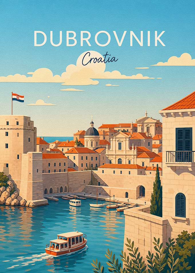 Dubrovnik Croatia Travel Poster
