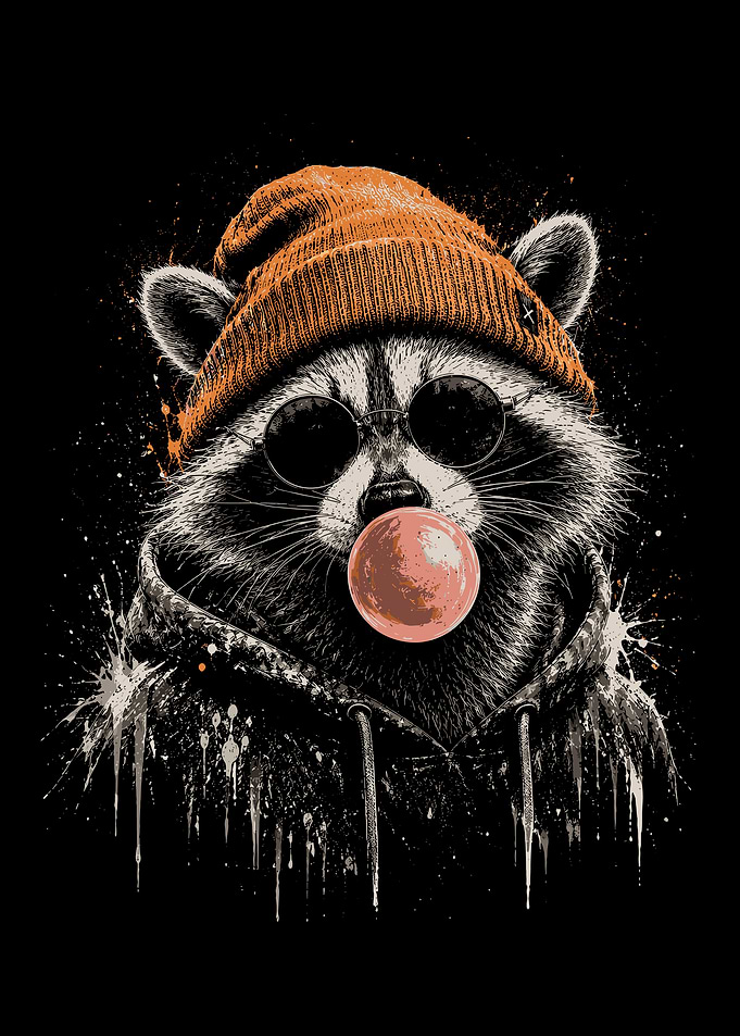 Cool Raccoon with Bubble Gum