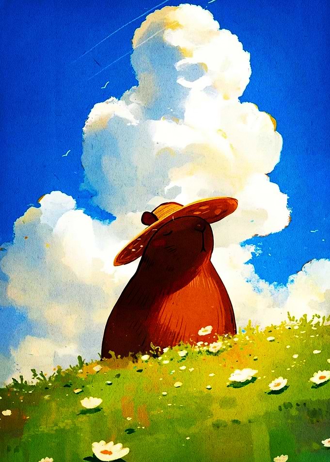 Capybara Wearing a Straw Hat