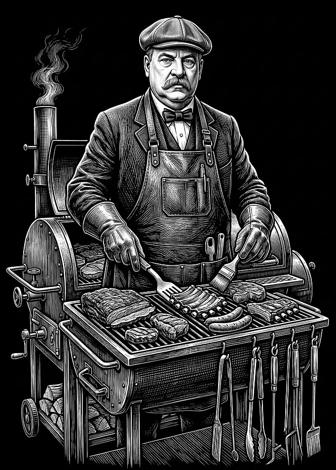 Grover Cleveland Pitmaster Grilling Meat