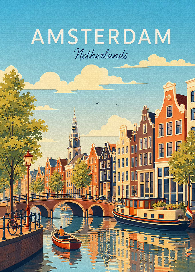 Vintage Amsterdam Travel Poster