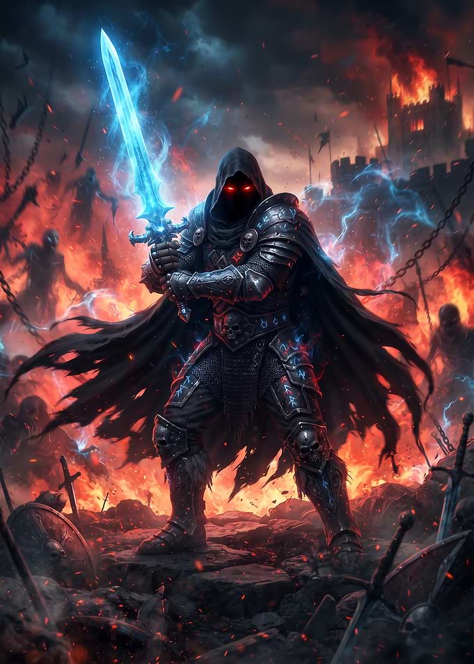 Dark Knight with Glowing Blue Sword
