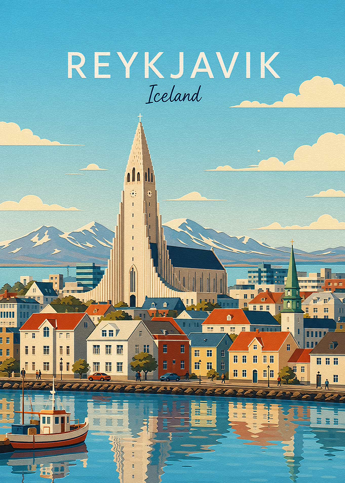 Reykjavik Iceland Travel Poster