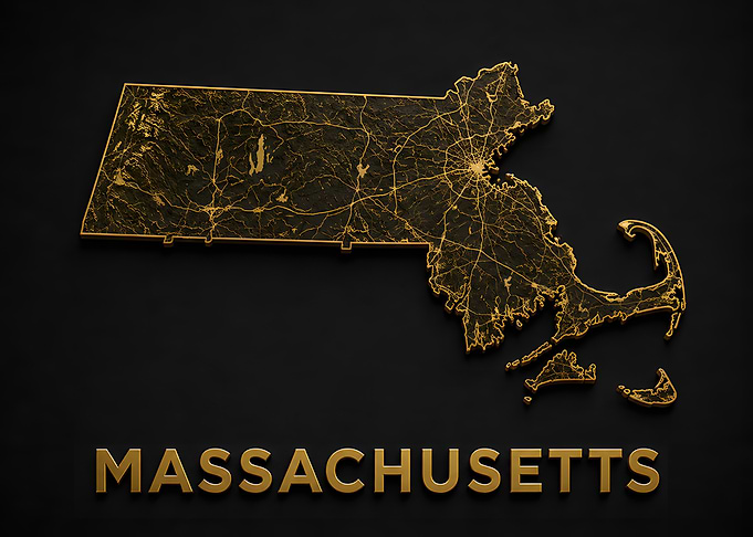 Massachusetts Gold Topo Relief Map