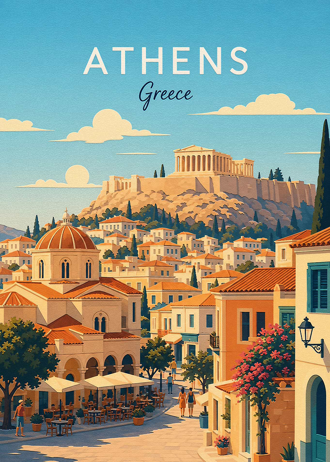 Vintage Travel Poster of Athens Greece