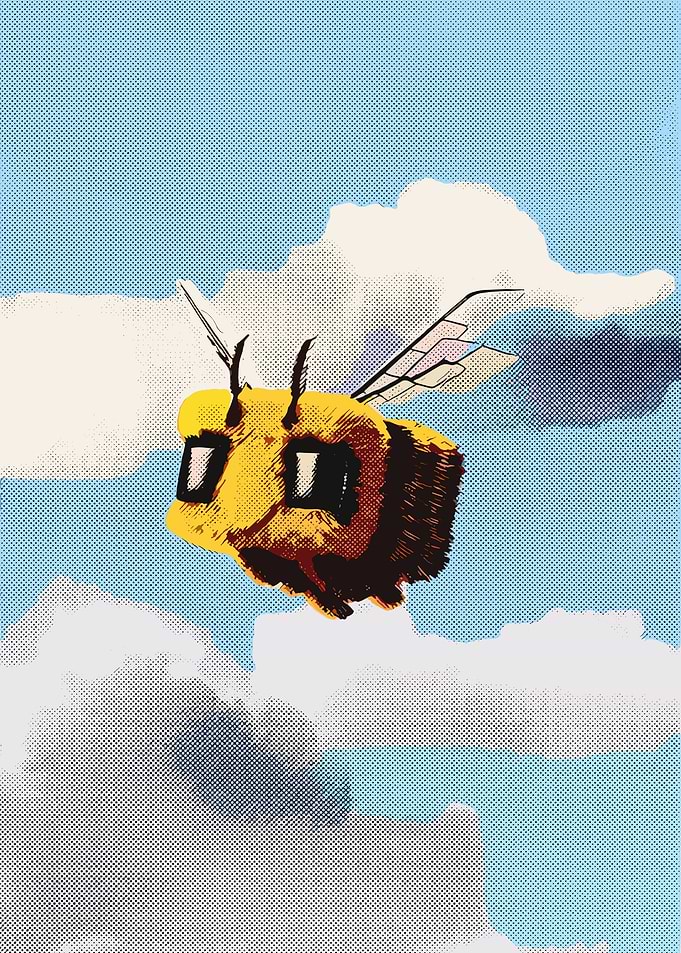 Pixelated Blocky Bee in Sky