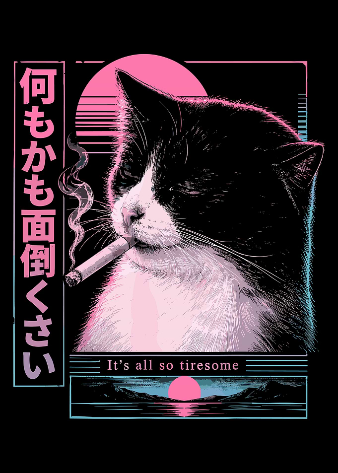 Synthwave Smoking Cat Graphic Design
