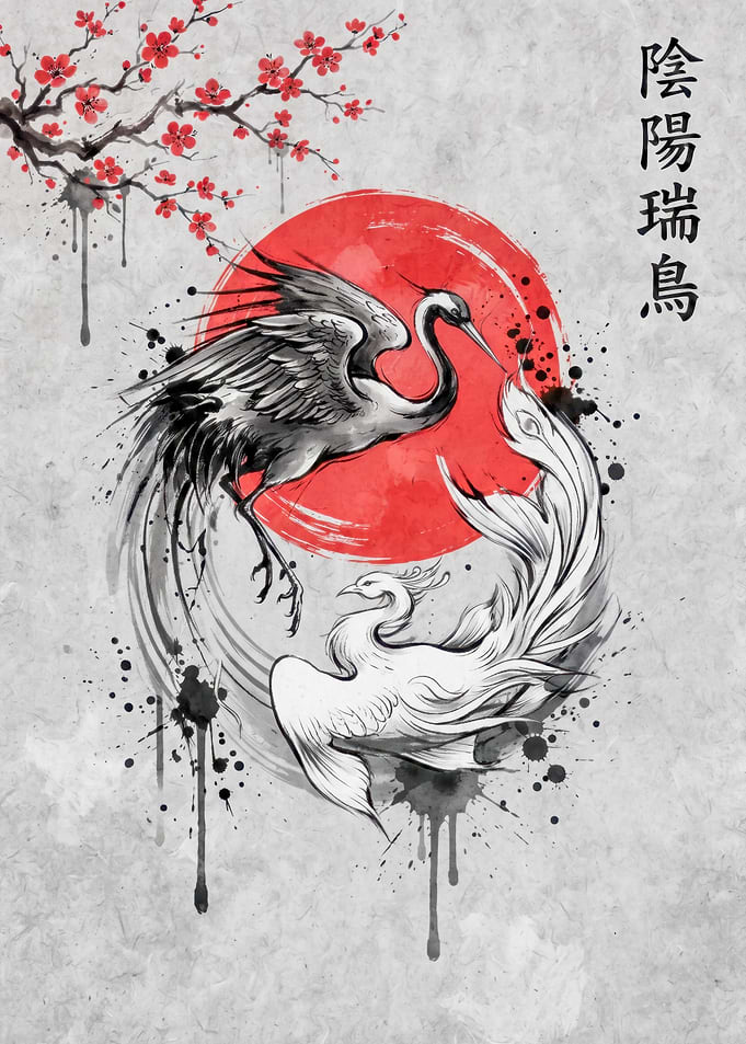 Yin Yang Crane and Phoenix Art