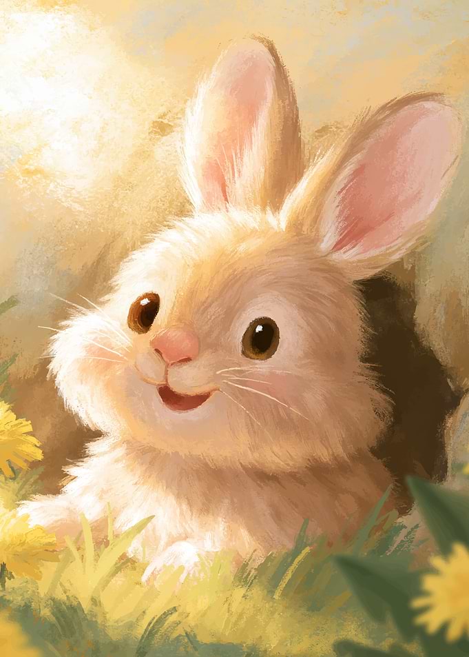 Adorable Fluffy Bunny in Spring Meadow