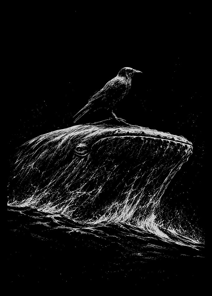 Crow Perched on a Whale