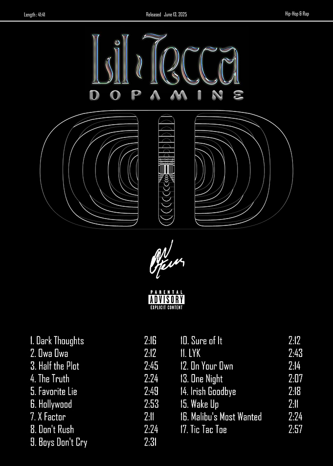 Lil Tecca Dopamine Album Tracklist Poster