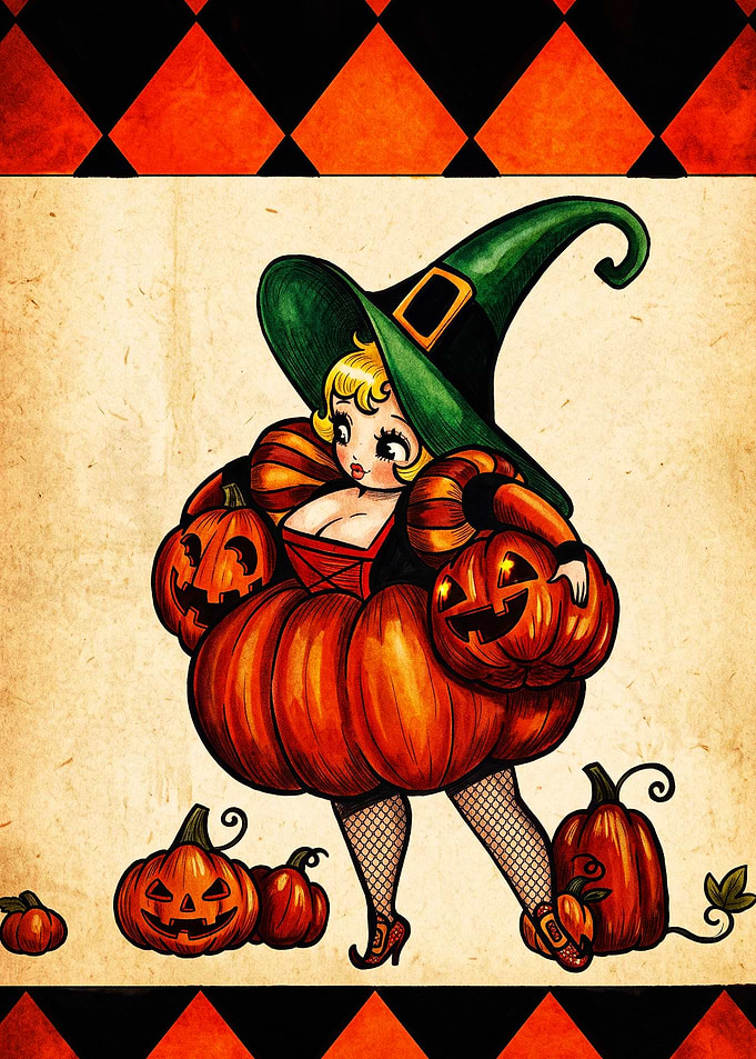 Pin-up Witch in Pumpkin Costume