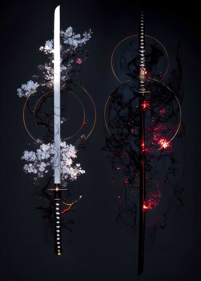Dual Katana Swords Light and Dark
