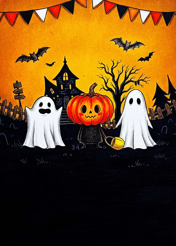 Cute Halloween Pumpkin Ghost Illustration