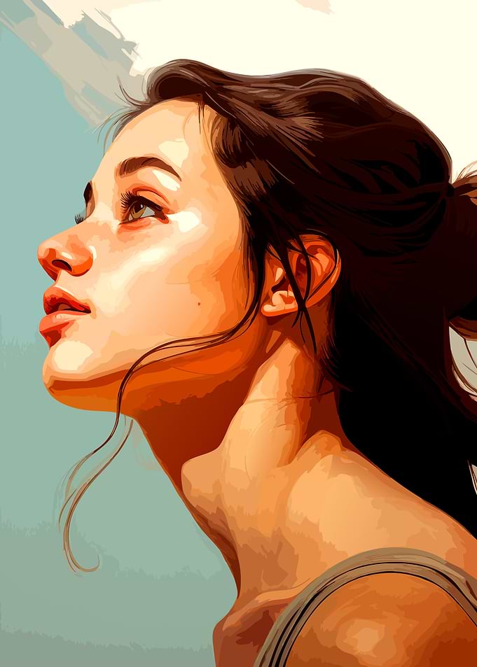 Portrait of a Young Woman Looking Up