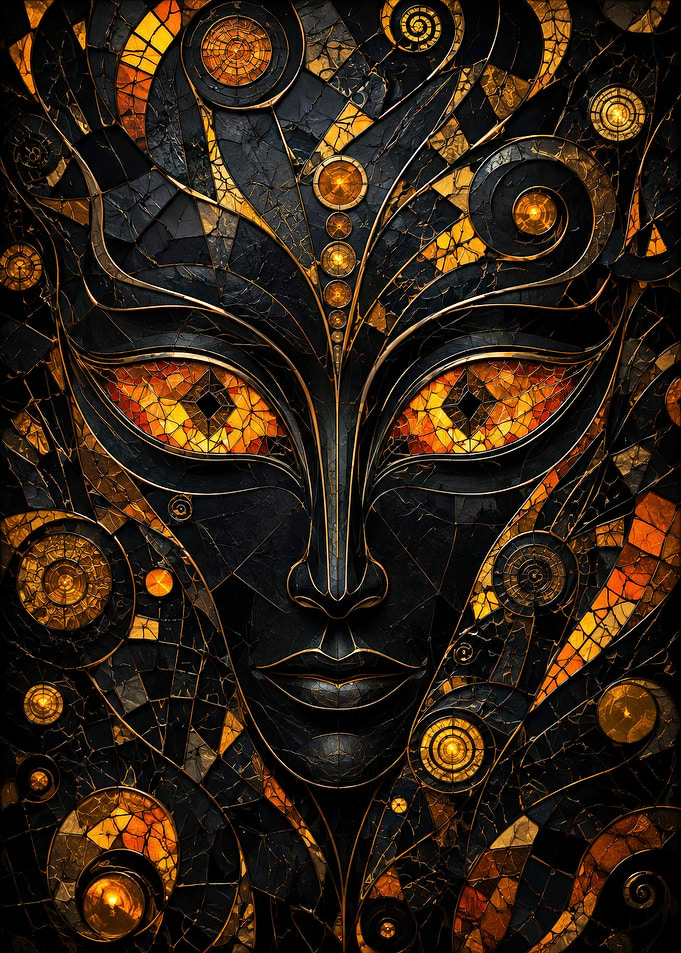 Intricate Black and Gold Mosaic Mask
