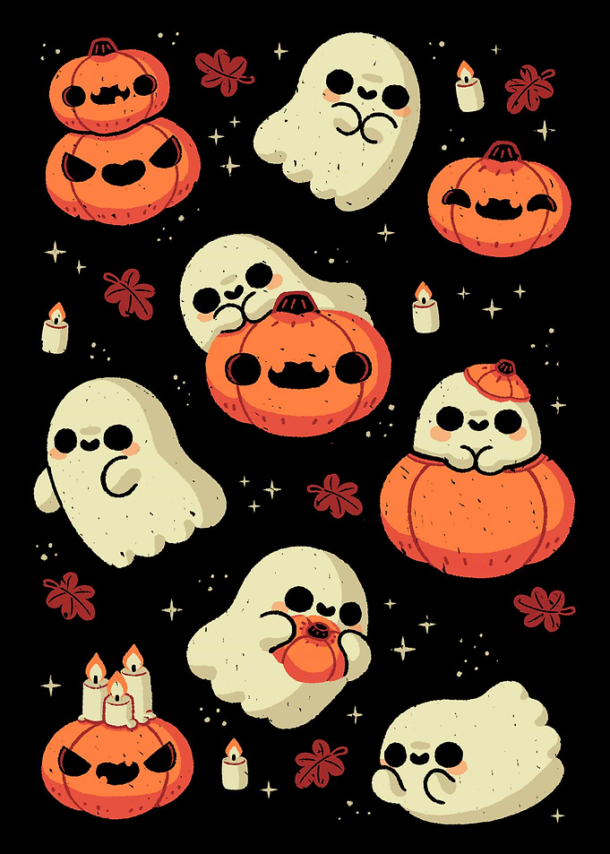 Cute Ghost with Halloween Pumpkin