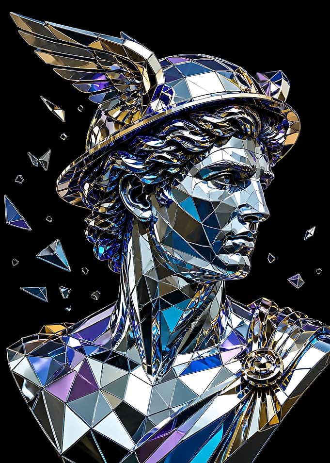 Geometric Mercury Bust Sculpture